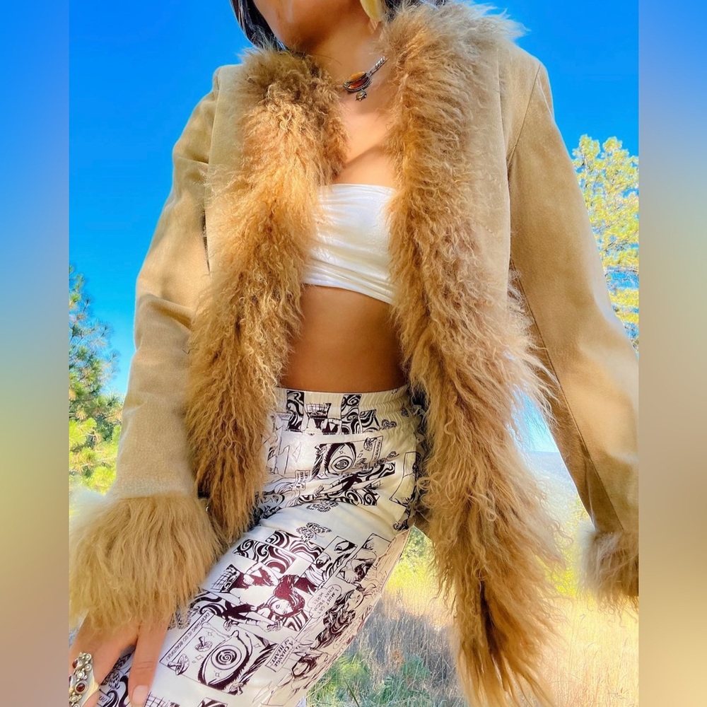 Vintage beige leather penny lane coat